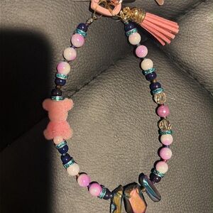 Pink Beaded Teddy Charm Cellphone Charm with Tassel